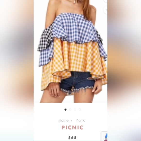 Off the Shoulder Gingham Blouse Top Size Medium - Picture 5 of 6